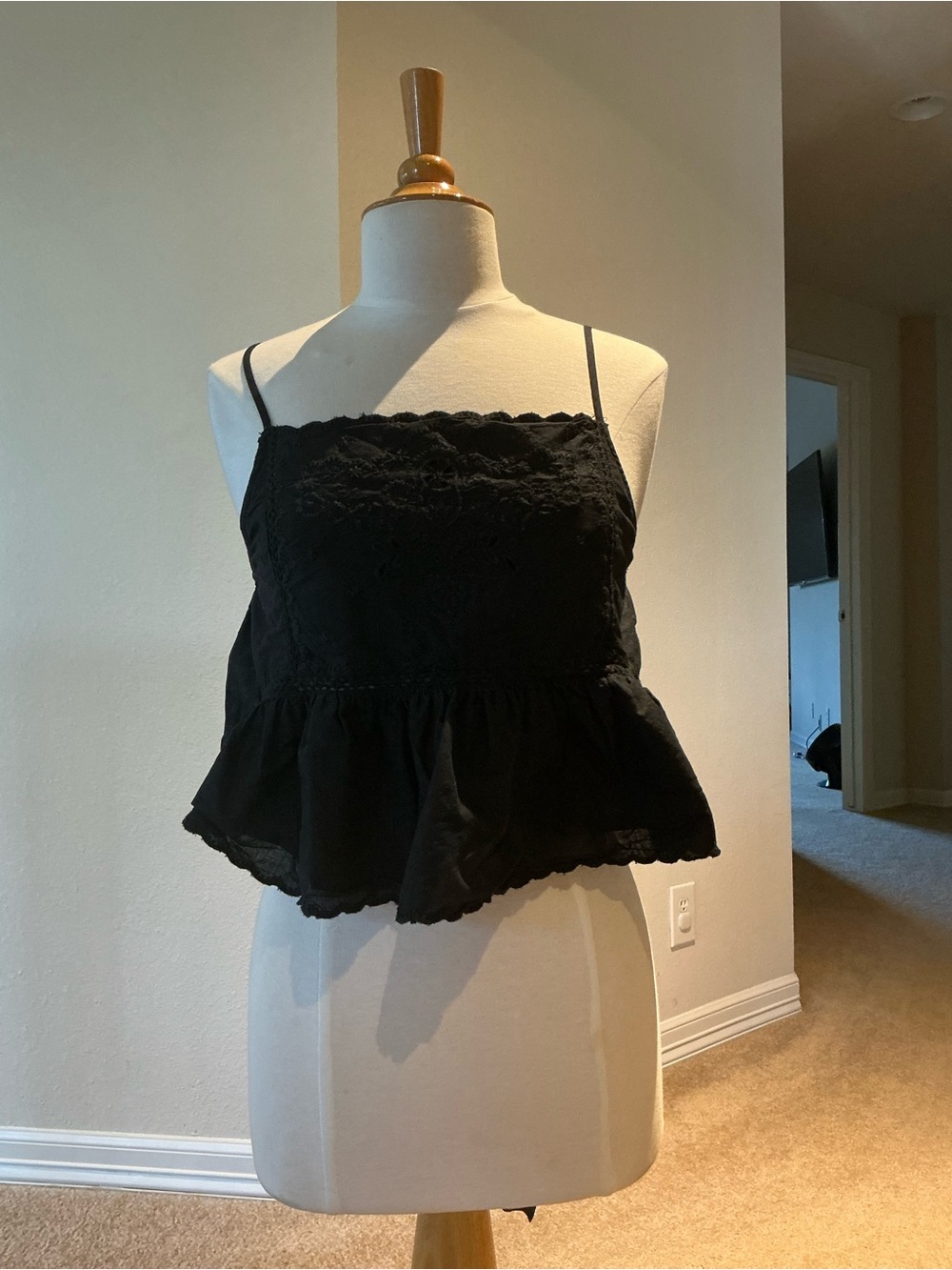 Zara Black Lace-Trim Peplum Tank Top